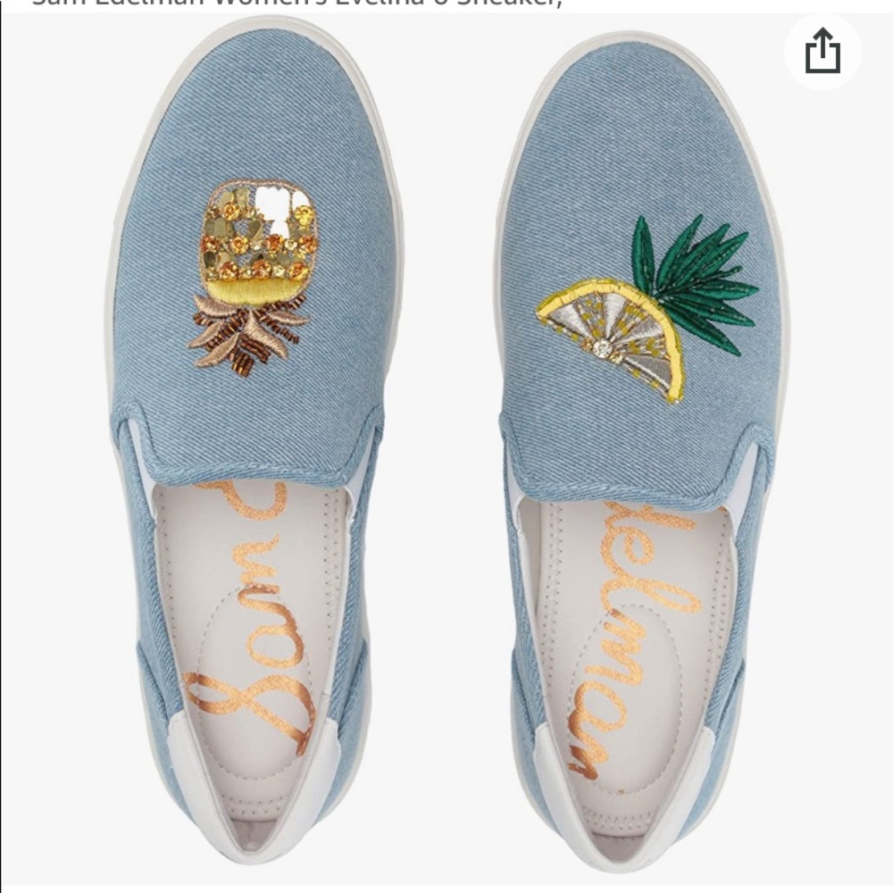 Sam Edelman Evelina 6 Pineapple Lemon Blue Washed Denim Slip On Shoes 8.5